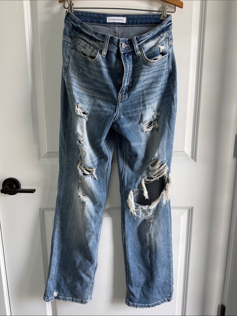 Flying Monkey Women’s Distressed Medium Blue Boyfriend Jeans 26